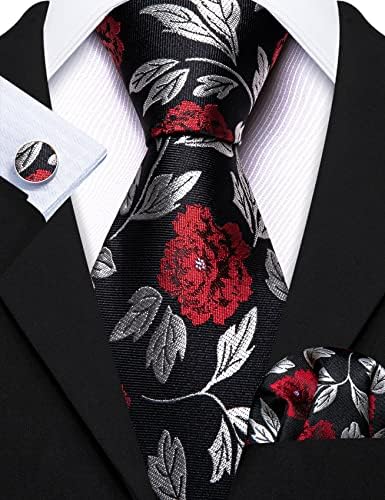 בארי.Wang Flower Ties for Men Handkerchief Cufflinks Set Wedding Necktie מסיבת סט